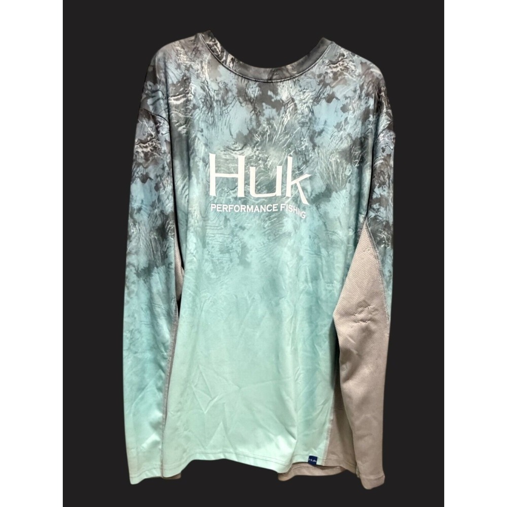 Huk Performance Fishing Long Sleeve Shirt XXL Polyester Gray & Blue